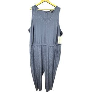 Athleta Brooklyn Leopard Print Jumpsuit Sleeveless Pocket Blue Plus Sz 24 NWT